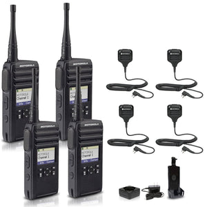 Motorola DTR700 900 MHz Digital 2-Way Radio 50 Channels + 4 x HKLN4606 Remote Speaker Mic 4-Pack Motorola Solutions