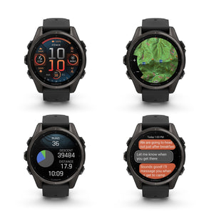 fenix 8 43mm AMOLED Sapphire Carbon Gray DLC Titanium with Black Gray Silicone Garmin