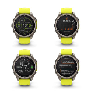 fenix 8 – 47 mm, Solar, Sapphire, Titanium with Amp Yellow/Graphite Silicone