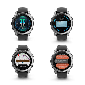 fenix E – 47 mm, AMOLED, Stainless Steel with Black Silicone Band Garmin