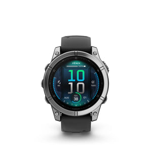 fenix E – 47 mm, AMOLED, Stainless Steel with Black Silicone Band Garmin