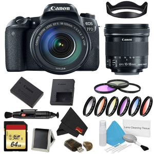 Canon EOS 77D DSLR Camera with 18-135mm Lens Bundle w/ 9 Piece Filter& Memory Kit + Bonus 10-18mm Lens International Mo Canon