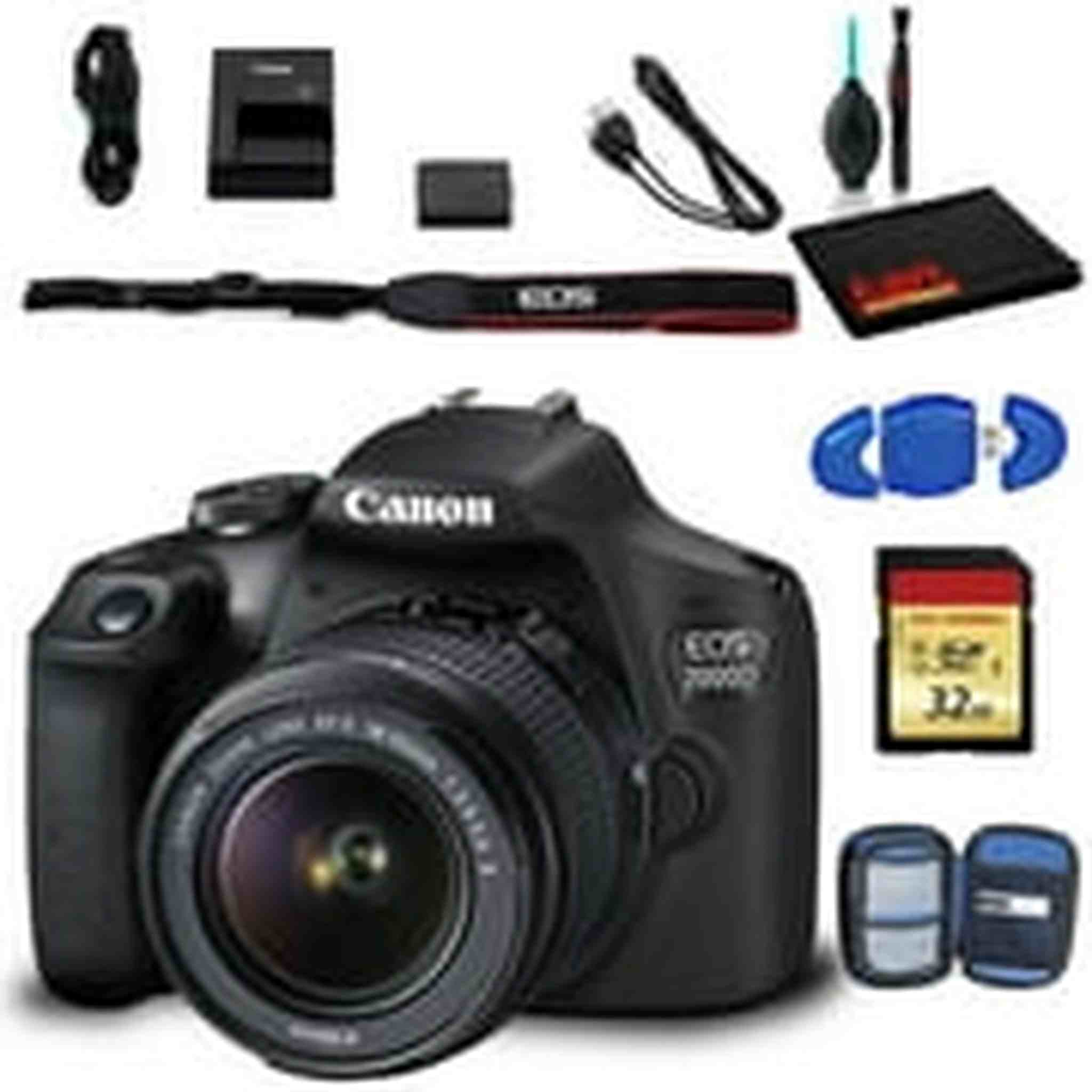 Canon EOS 2000D DSLR Camera with EF-S 18-55mm f/3.5-5.6 IS II Lens Intl Model with Cleaning Kit and 32GB Memory Kit Canon