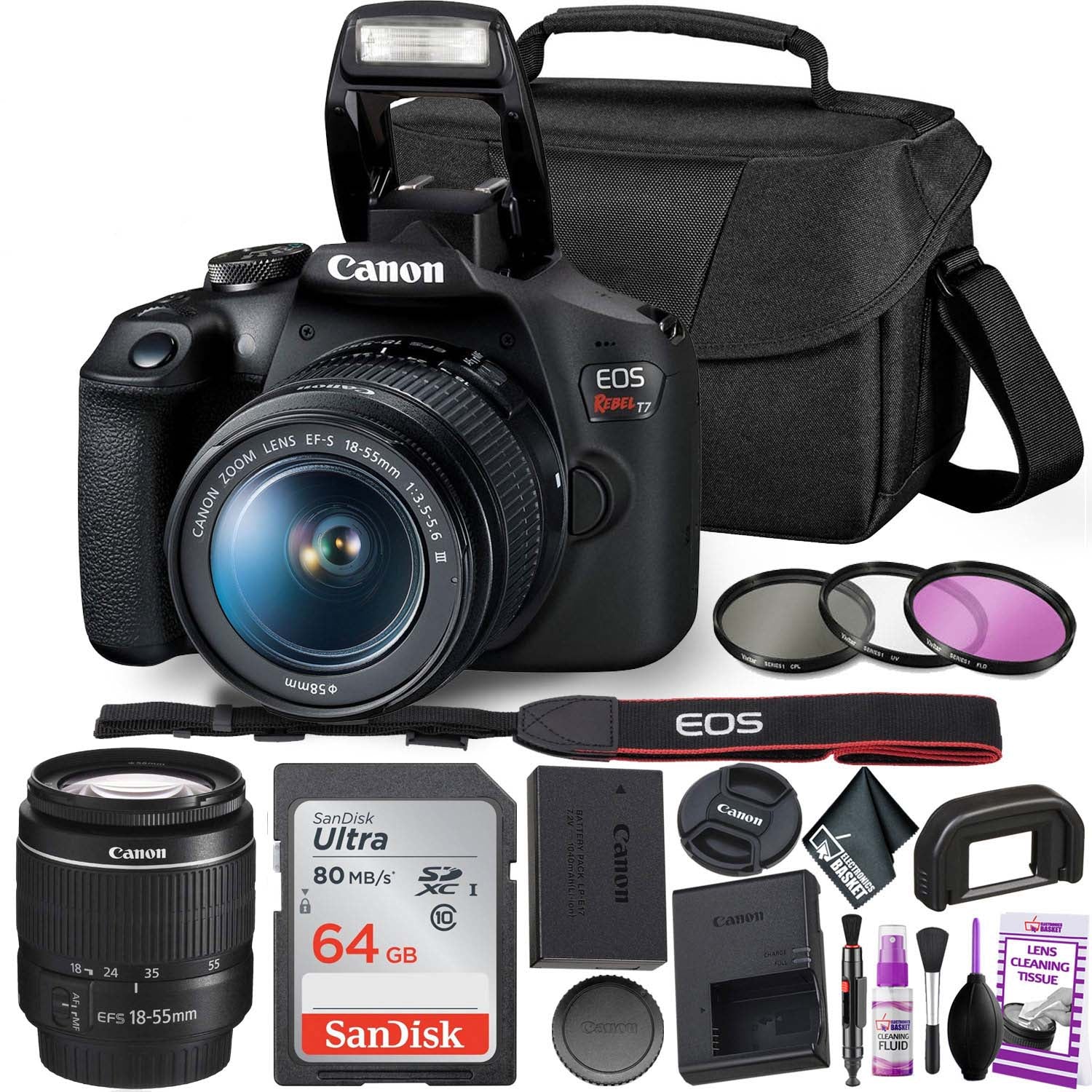 Canon Rebel T7 DSLR Camera with 18-55mm DC III Lens Kit & Sandisk 64GB Ultra Speed Memory Card, Carrying Case | Limited Edition