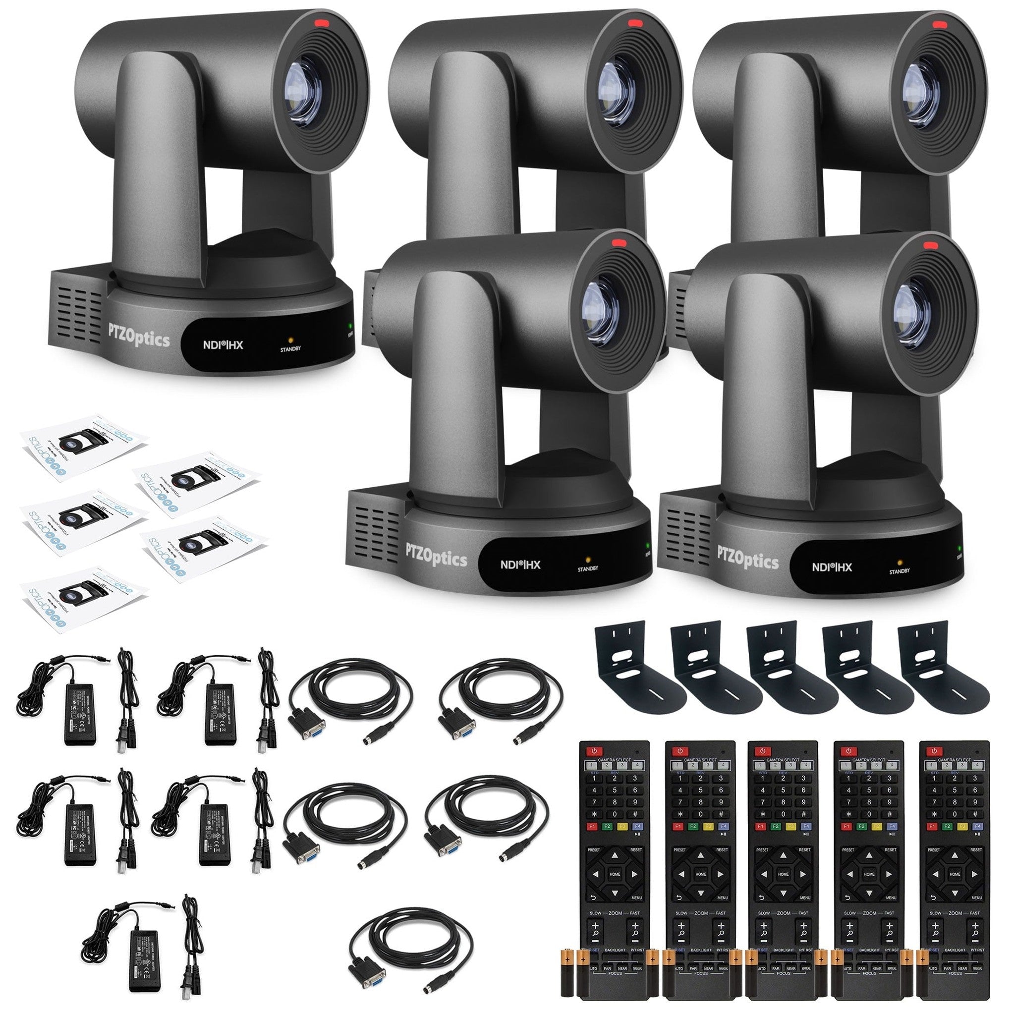5 x PTZOptics Move 4K PTZ Camera with 30x Zoom Gray PT30X-4K-GY-G3 + 5 x Wall Mount PTZOptics