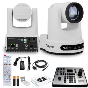 PTZOptics Move 4K PTZ Camera with 20x Zoom White PT20X-4K-WH-G3 + PT-JOY-G4 Controller + Wall Mount PTZOptics