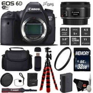 Canon EOS 6D DSLR Camera with 50mm f/1.8 STM Lens + Wireless Remote + UV Protection Filter + Case + Wrist Strap + Tripod Canon