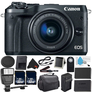Canon EOS M6 Mirrorless Digital Camera with 15-45mm f/3.5-6.3 is STM Lens Kit- Bundle with 32GB Memory Cards + Remote+ E Canon