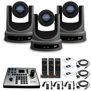 3 x PTZOptics Move SE PTZ Camera with 20x Optical Zoom Gray PT20X-SE-GY-G3 + PT-JOY-G4 Controller PTZOptics