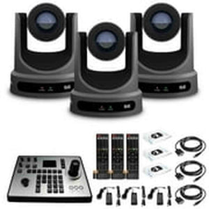 3 x PTZOptics Move SE PTZ Camera with 20x Optical Zoom Gray PT20X-SE-GY-G3 + PT-JOY-G4 Controller PTZOptics