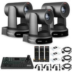 3 x PTZOptics Move 4K PTZ Camera with 30x Zoom Gray PT30X-4K-GY-G3 + SuperJoy PTZ Controller PTZOptics
