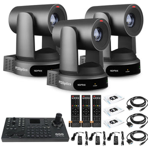 3 x PTZOptics Move 4K PTZ Camera with 30x Zoom Gray PT30X-4K-GY-G3 + SuperJoy PTZ Controller PTZOptics
