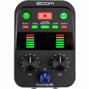 Zoom PodTrak P2 Podcast Recorder, Sony MDR-7506 Stereo Headphones, Bundle