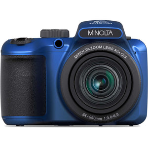 Minolta 20 Mega Pixels 40x Optical Zoom Digital Camera, 1080p FHD Video Bundle, Blue Minolta