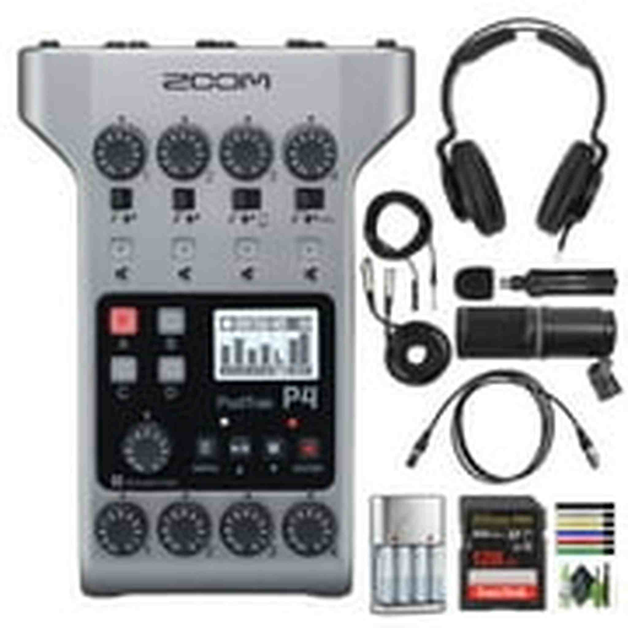 Zoom PodTrak P4 Podcast Recorder, Battery Powered, 4 Microphone Inputs, 4 Headphone Outputs, Phone and USB Input for Remote Interviews, Sound Pads, 2-In/2-Out Audio Interface Zoom