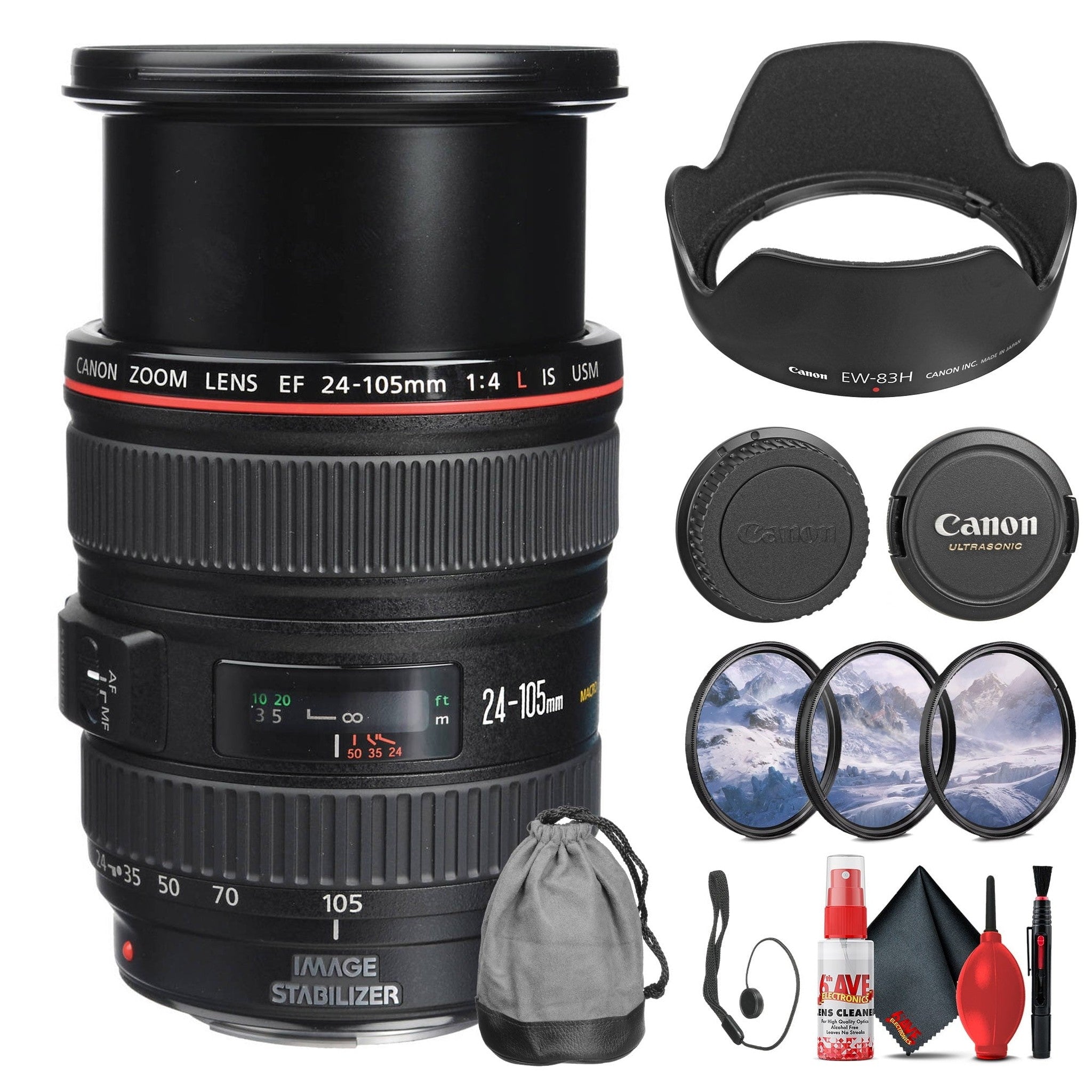 Canon EF 24-105mm f/4L IS USM Lens 0344B002 + Filter Kit + Cap Keeper - Bundle Canon