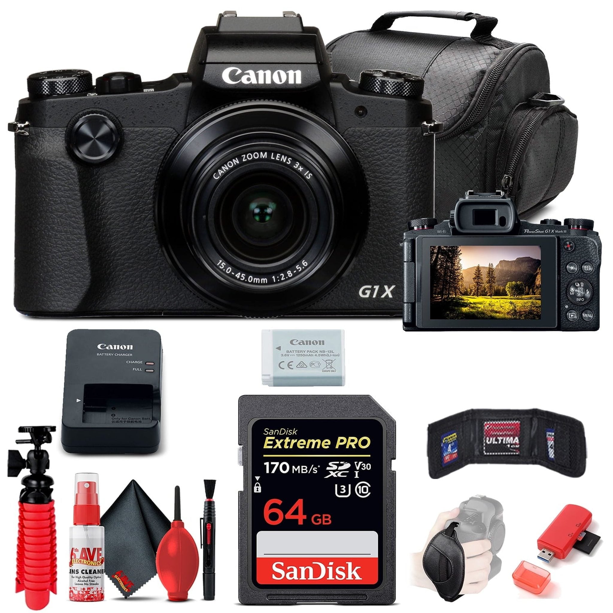 Canon PowerShot G1 X Mark III Digital Camera 2208C001 + 64GB Card + More Canon Intl.