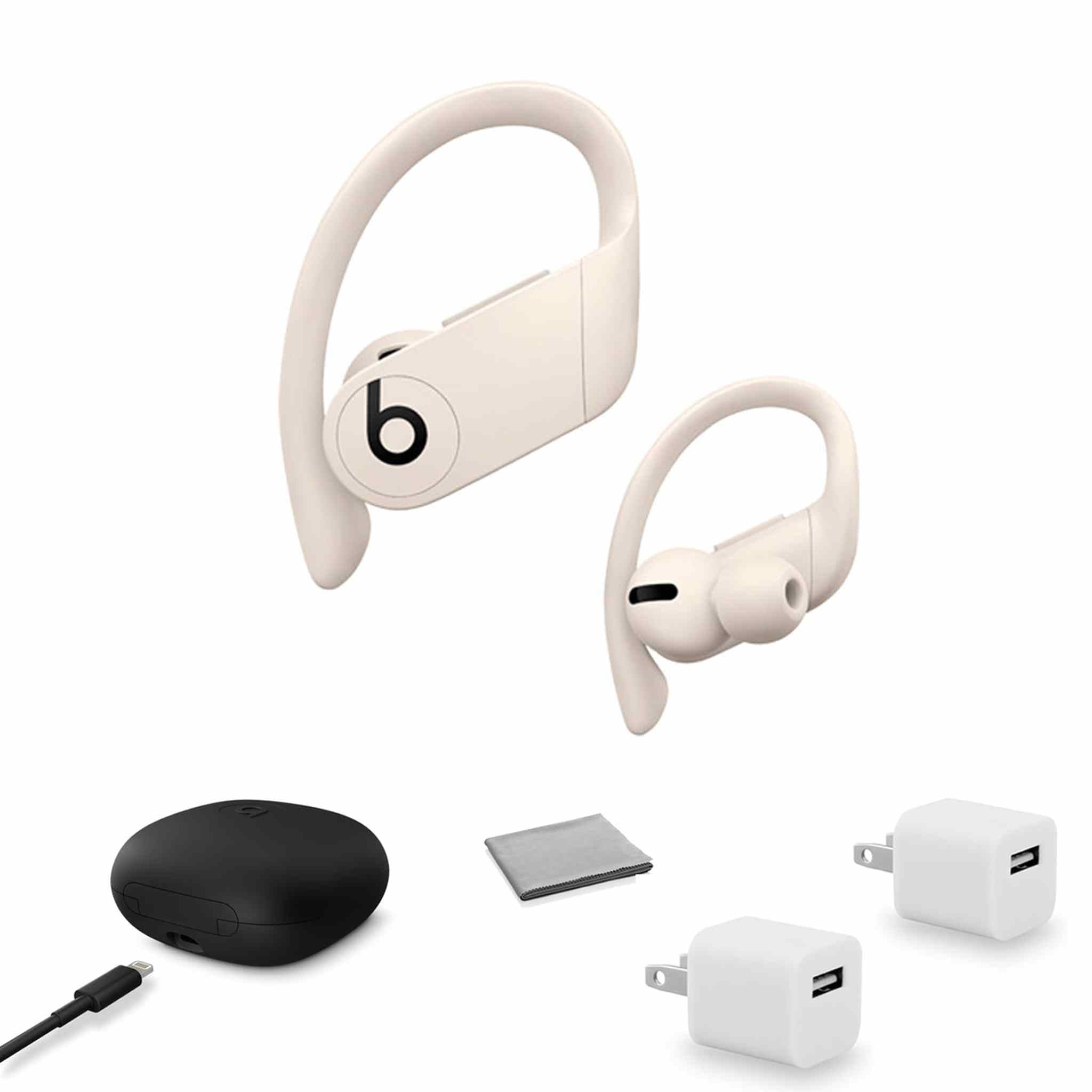 Beats by Dr. Dre Powerbeats Pro In-Ear Wireless Headphones Ivory MY5D2LL/A with 2x USB Wall Adapter Cubes + More BeatsByDre