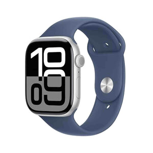 Apple Watch Series 10 GPS 46mm case Smartwatch with Silver Aluminium Case with Denim Sport Band - M/L. Fitness Tracker, ECG App, Always-On Retina Display, Water Resistant Apple