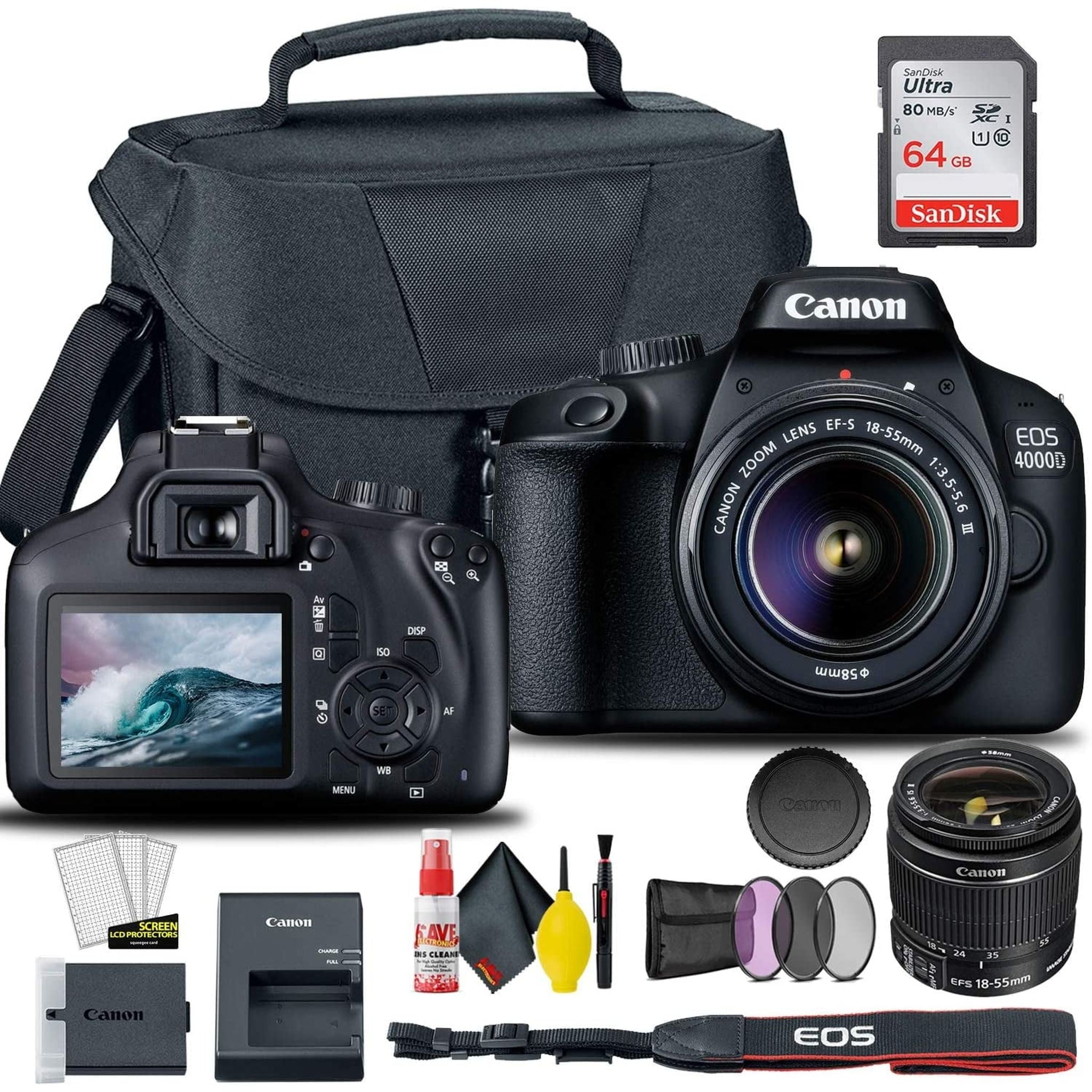 Canon EOS 4000D / Rebel T100 DSLR Camera with 18-55mm Lens 58mm Filters International Bundle Canon