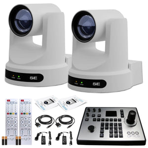 2 x PTZOptics Move SE PTZ Camera with 20x Optical Zoom White PT20X-SE-WH-G3 + PT-JOY-G4 Controller PTZOptics