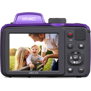 Minolta 20 Mega Pixels 40x Optical Zoom Digital Camera, 1080p FHD Video Bundle, Purple Minolta