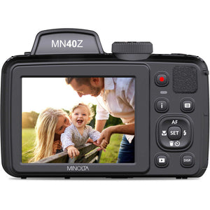 Minolta 20 Mega Pixels 40x Optical Zoom Digital Camera, 1080p FHD Video Bundle, Black Minolta