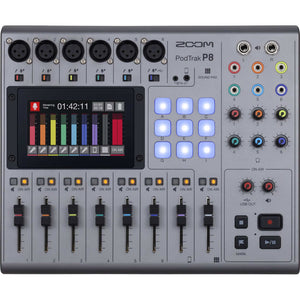 Zoom PodTrak P8 Podcast Recorder, 6 Microphone Inputs, 6 Headphone Outputs, Phone Input, Sound Pads, Onboard Editing, Record to SD card, USB Audio Interface, Battery Powered Zoom