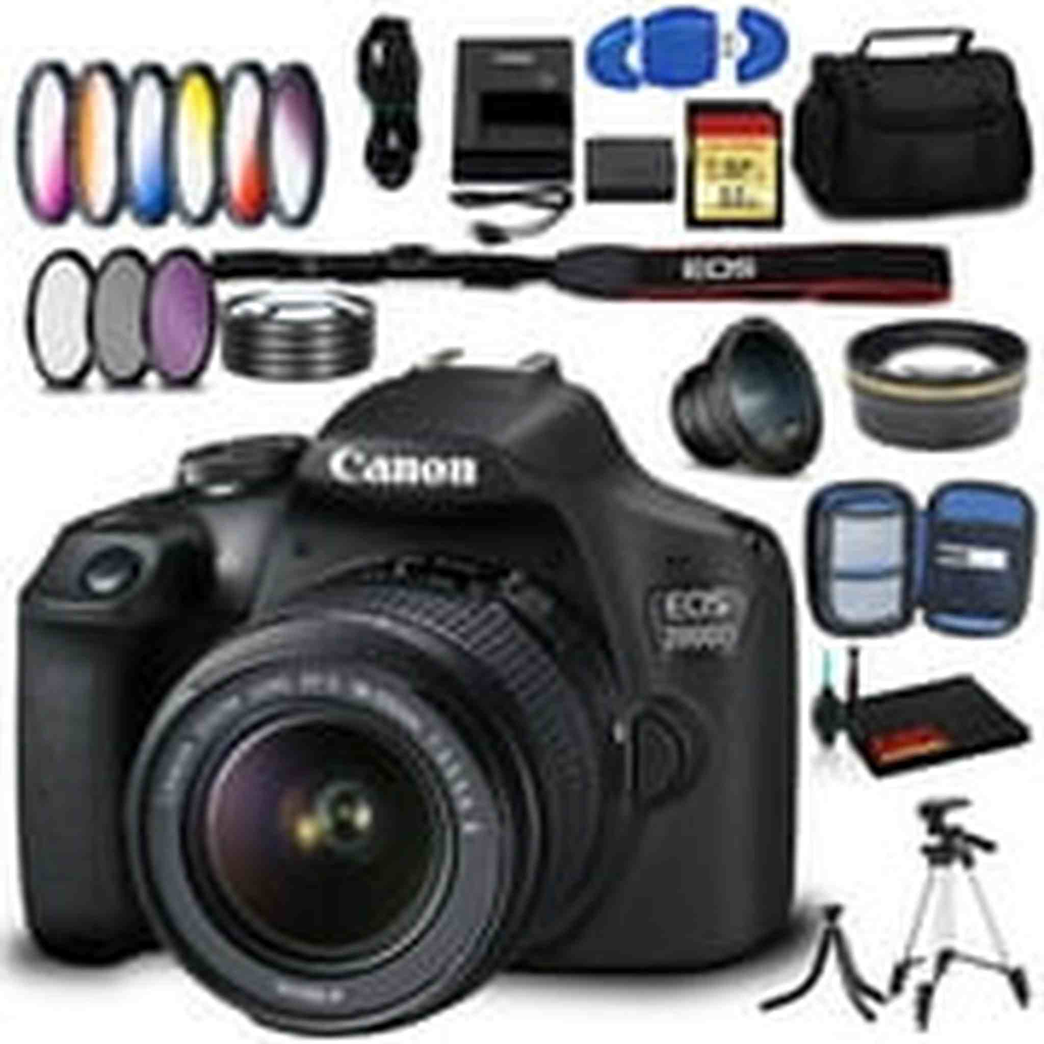 Canon EOS 2000D DSLR with EF-S 18-55mm f/3.5-5.6 IS II Lens Intl Model with Memory Kit, Case, Tripods and Filters Canon