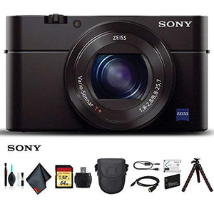 Sony Cyber-shot DSC-RX100 III Camera DSCRX100M3/B With Soft Bag, Tripod, Additional Battery, 64GB Memory Card, Card Reader , Plus Essential Accessories