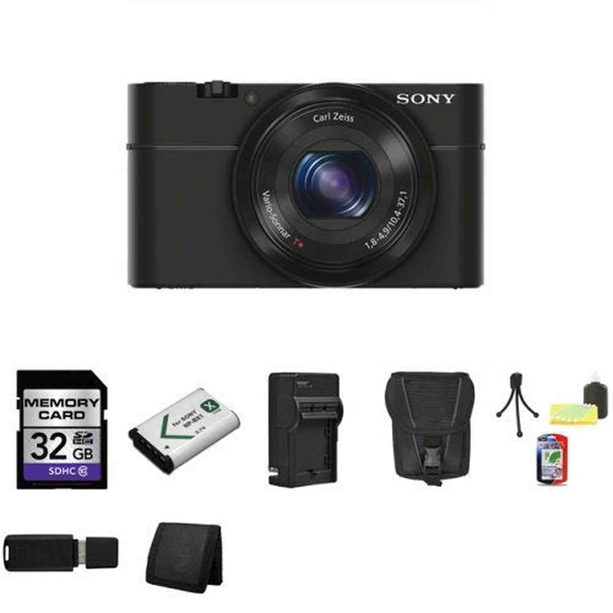 Sony DSC-RX100 Digital Camera + 32GB Memory Card + NP-BX1 Lion Battery + Carrying Case + Mini Tripod Kit + USB SDHC Reader + Memory Wallet