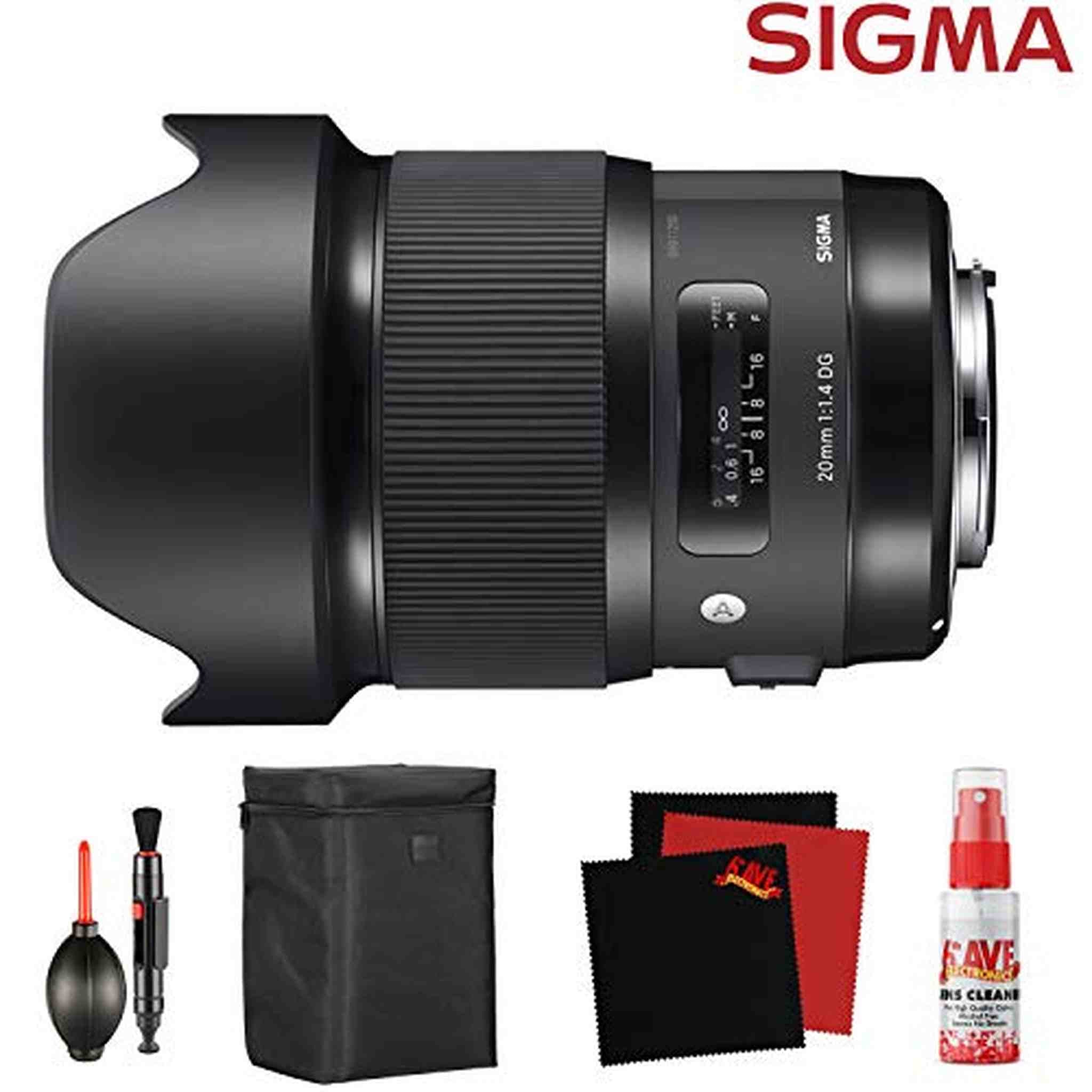 Sigma 20mm f/1.4 DG HSM Art Lens for Nikon F 412955 and Cleaning Accessories Bundle Sigma