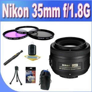 35mm f/1.8G AF-S DX Lens for Nikon Digital SLR Cameras + 3 Piece Filter Kit + Lens Case + Pen Cleaner + Cleaning Accessory Kit Bundle Nikon