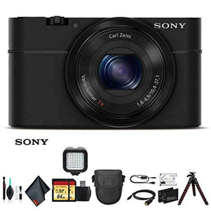 Sony Cyber-shot DSC-RX100 Camera DSCRX100/B With Soft Bag, Tripod, 2x Extra Batteries, LED Light, 2x 64GB Memory Card, Card Reader , Plus Essential Accessories