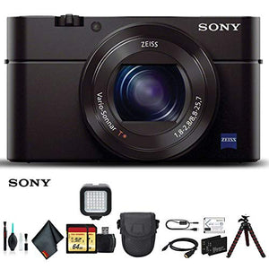 Sony Cyber-shot DSC-RX100 III Camera DSCRX100M3/B With Soft Bag, Tripod, 2x Extra Batteries, LED Light, 2x 64GB Memory Card, Card Reader , Plus Essential Accessories