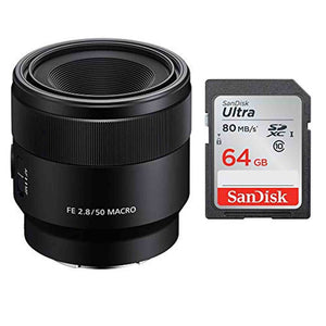 Sony SEL50M28 FE 50mm F2.8 Macro Lens & Sony 64 GB SD Card Sony