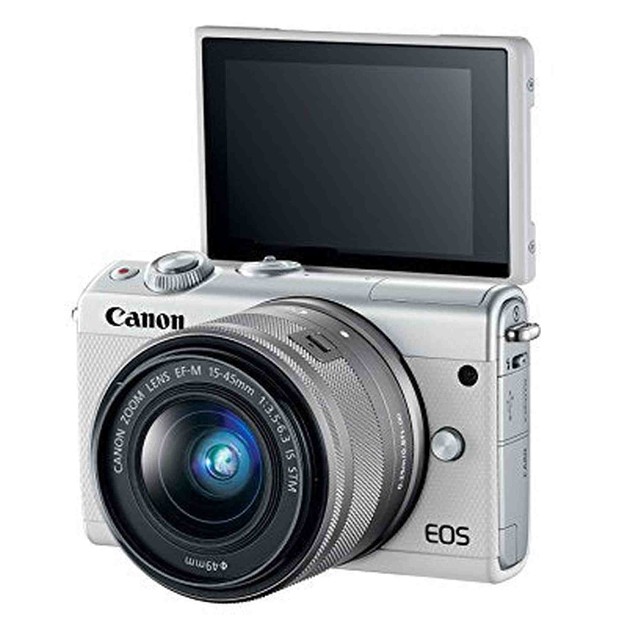 Canon EOS M100 Mirrorless Camera w/ 15-45mm Lens White International Model Dual Kit Box