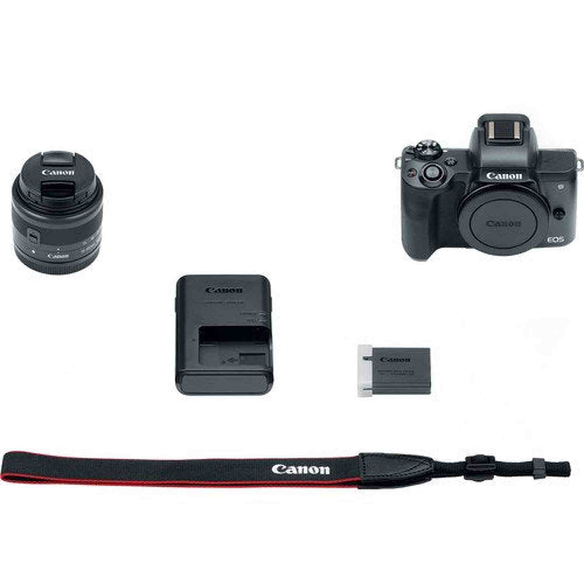 Canon EOS M50 Mirrorless Digital Camera with 15-45mm Lens International Model 2680C011 W/Bag, Extra Battery, LED Lig Canon