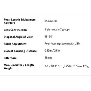 Canon EF 85mm f/1.8 USM Telephoto Lens-International Model Canon