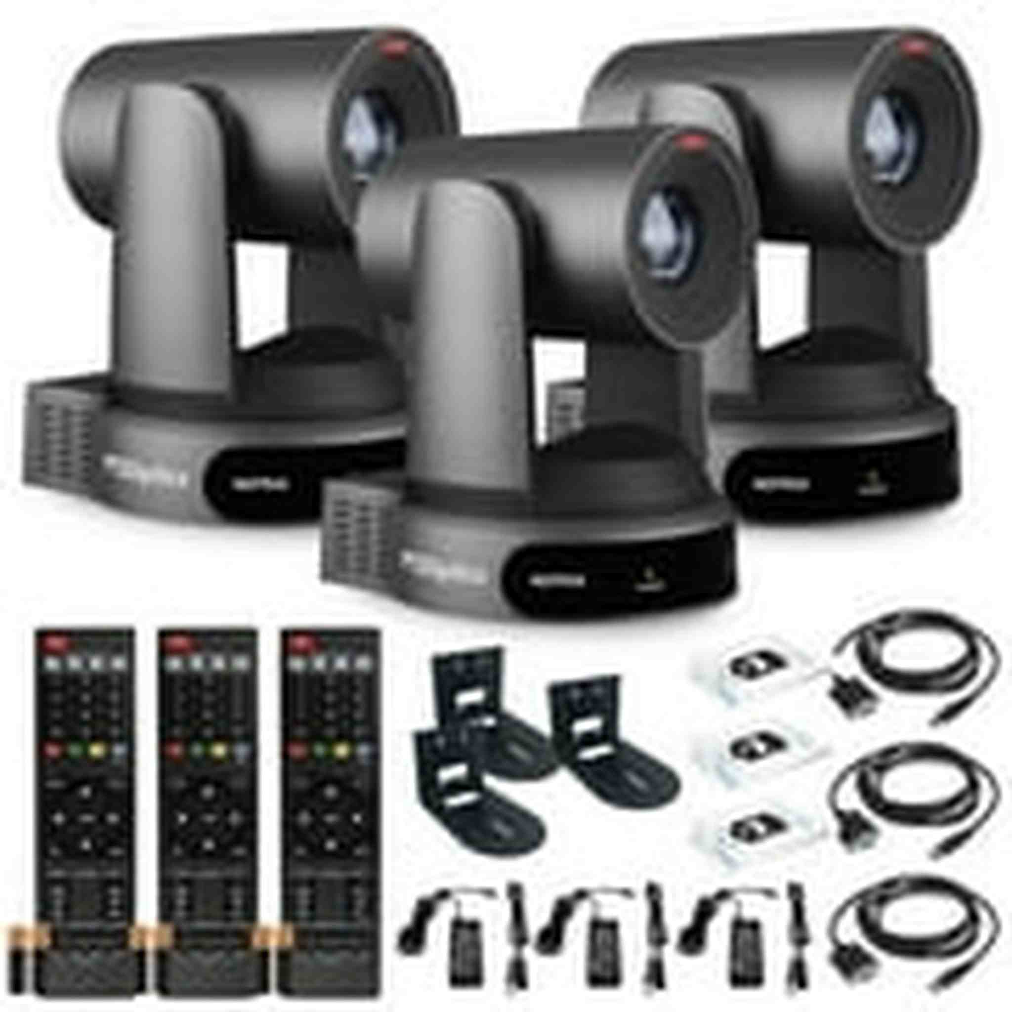 3 x PTZOptics Move 4K PTZ Camera with 30x Zoom Gray PT30X-4K-GY-G3 + 3 x Wall Mount PTZOptics