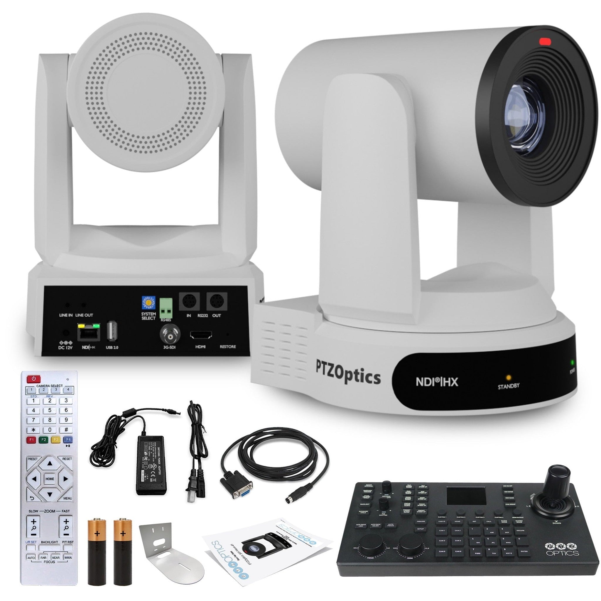 PTZOptics Move 4K PTZ Camera with 30x Zoom White PT30X-4K-WH-G3 + SuperJoy PTZ Controller + Wall Mount PTZOptics
