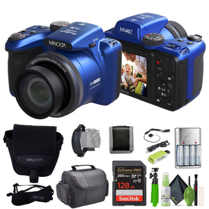 Minolta 20 Mega Pixels 40x Optical Zoom Digital Camera, 1080p FHD Video Bundle, Blue Minolta