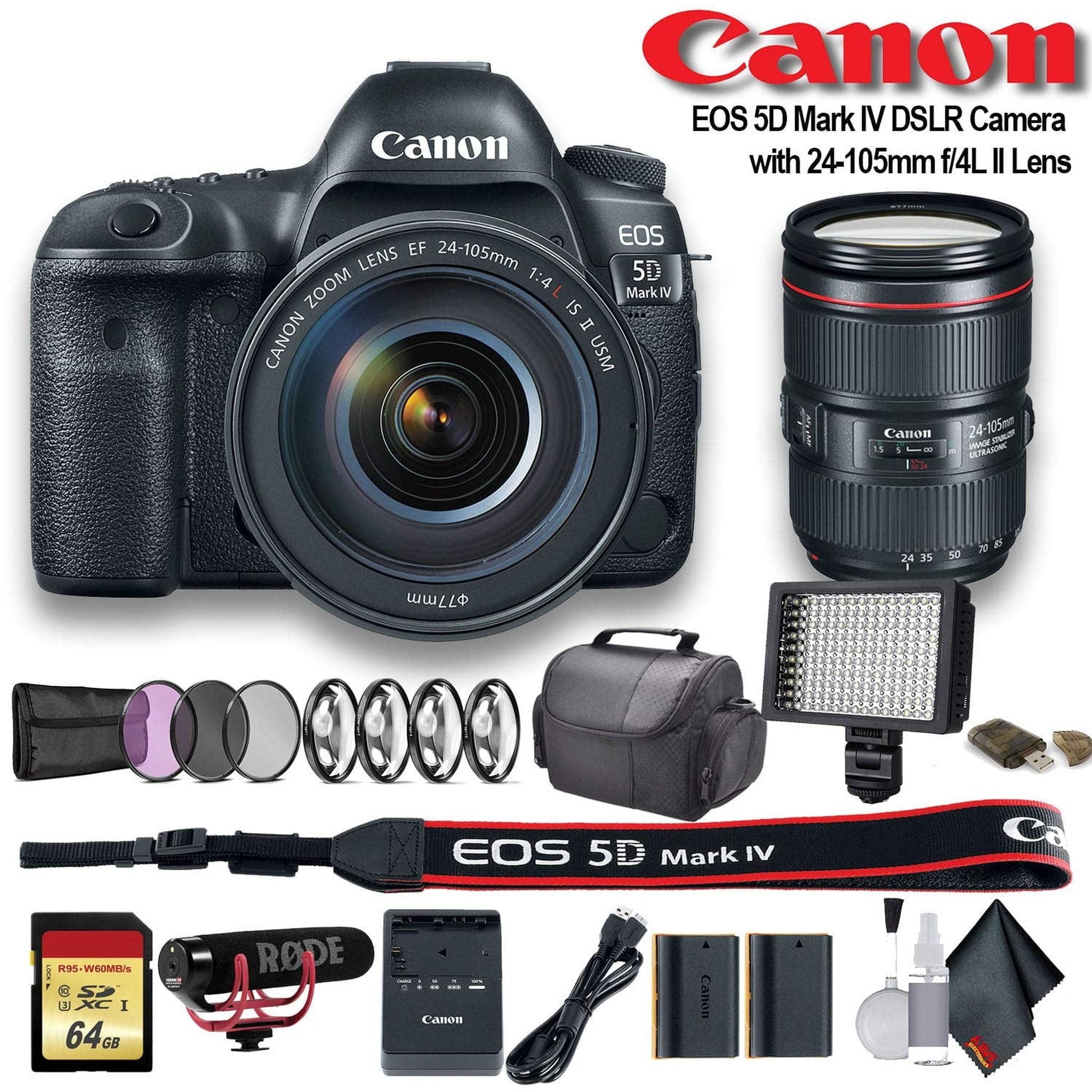 Canon EOS 5D Mark IV DSLR Camera with 24-105mm f/4L II Lens 1483C010 W/Bag, Extra Battery Pro Bundle Canon