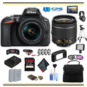 Nikon D5600 DSLR Camera with 18-55mm Lens 1576 Advanced Bundle W/ Bag, Extra Battery, LED Light, Mic, Filters and More- International Model Nikon