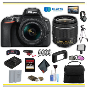 Nikon D5600 DSLR Camera with 18-55mm Lens 1576 Advanced Bundle W/ Bag, Extra Battery, LED Light, Mic, Filters and More- International Model Nikon