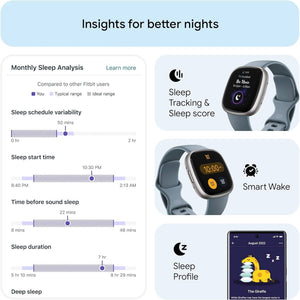 Fitbit Versa 4 Fitness Smartwatch Waterfall Blue/Platinum Bundle Fitbit