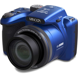 Minolta 20 Mega Pixels 40x Optical Zoom Digital Camera, 1080p FHD Video Bundle, Blue Minolta