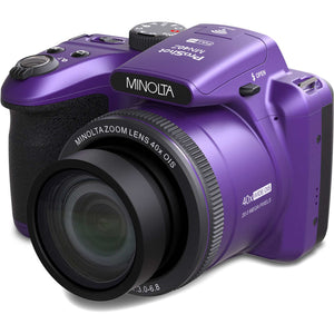 Minolta 20 Mega Pixels 40x Optical Zoom Digital Camera, 1080p FHD Video Bundle, Purple Minolta