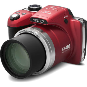 Minolta Pro Shot MN53Z 16 MP HD Digital Camera with 53x Zoom, 1080p HD Video Bundle Red Minolta