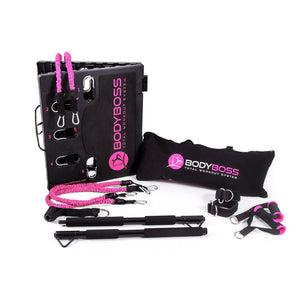 BodyBoss 2.0 - Full Portable Home Gym Workout Package + Resistance Bands - Collapsible Resistance Bar, PKG4-PINK - Used BodyBoss